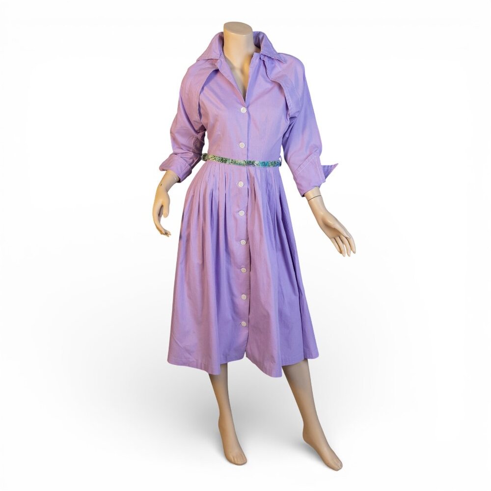 Vintage 1950s Handmade Cotton Lavender Fit & Flare Day Dress * Small